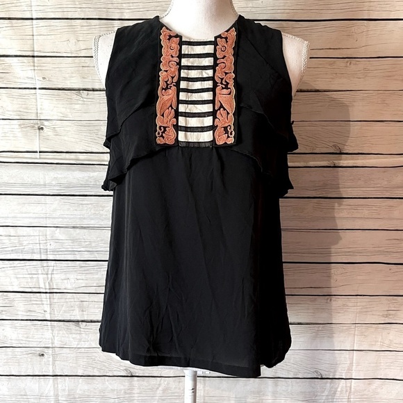 Mayle Black Silk Sleeveless Ruffle Top - Picture 1 of 7